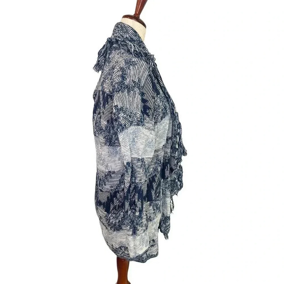 American Eagle Outfitters Boho Southwest Tribal Fringe Blanket Cardigan Blue Med - Picture 5 of 12